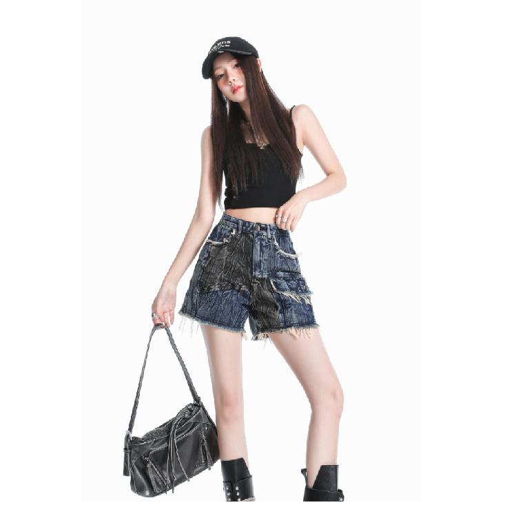 Été Short Hot Short Taille Basse Denim Coupe Ajustée Femme Lavé Trou Jeans Short Tendance Remonte Fesses Hot Pants