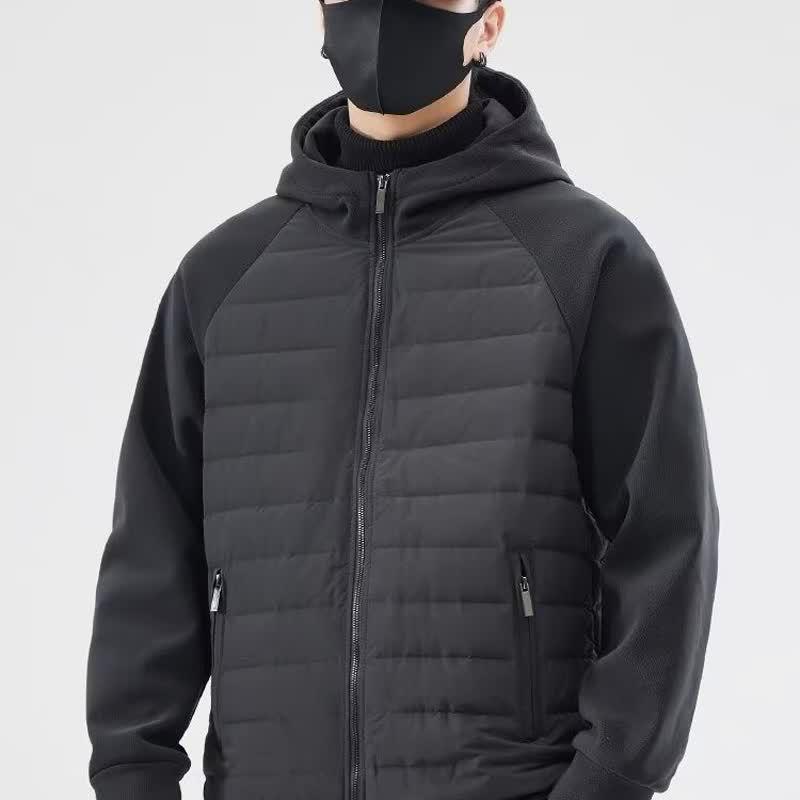 Veste à capuche patchwork pour homme, Automne/Hiver 2025: Manteau d'extérieur en coton tendance et polyvalent - Haut décontracté chaud et coupe-vent