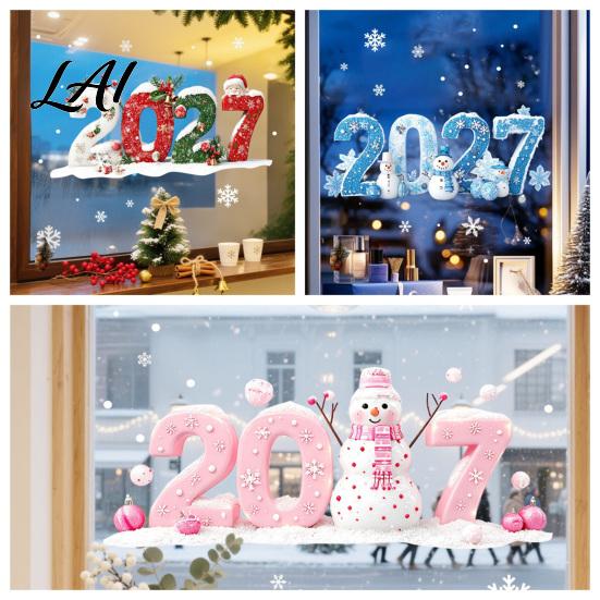 Festive Home Window Ornaments 2027 Christmas Static Clings Snowman Snowflake Holly Glass Stickers Clear Vivid Film Reusable Xmas Decals for