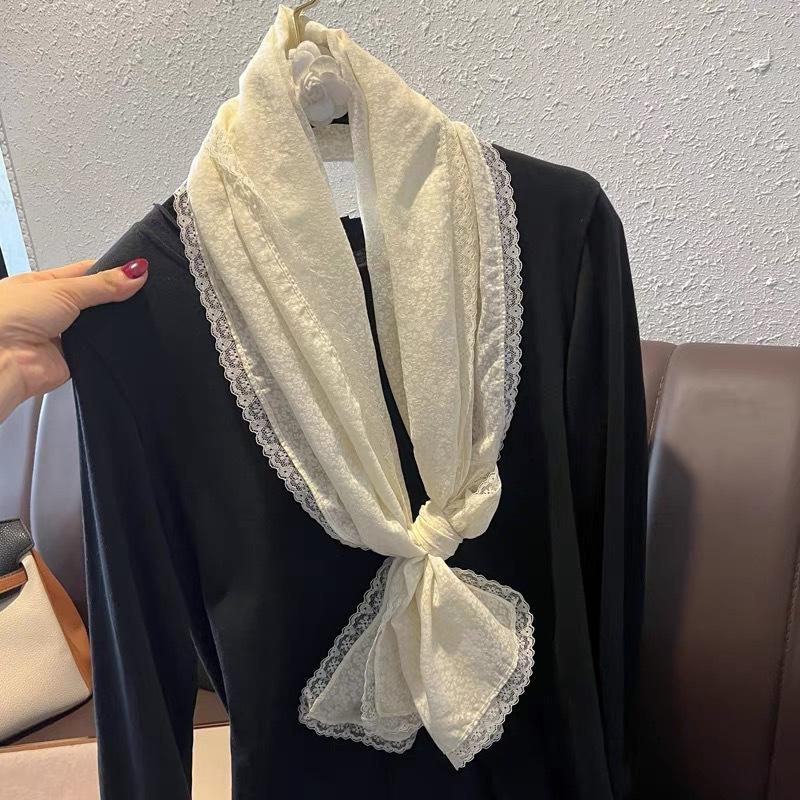 Small Flower Lace Cotton Linen Thin Scarf for Women In Winter Shawl Spring and Autumn Fashionable Scarf Silk Scarf Printed Gauze Scarf