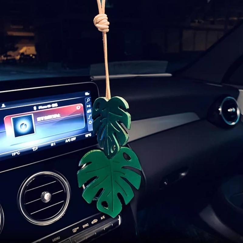 Autoanhänger Rückspiegelzubehör, Leder Ahornblätter Ornamente Hängeanhänger Innendekoration