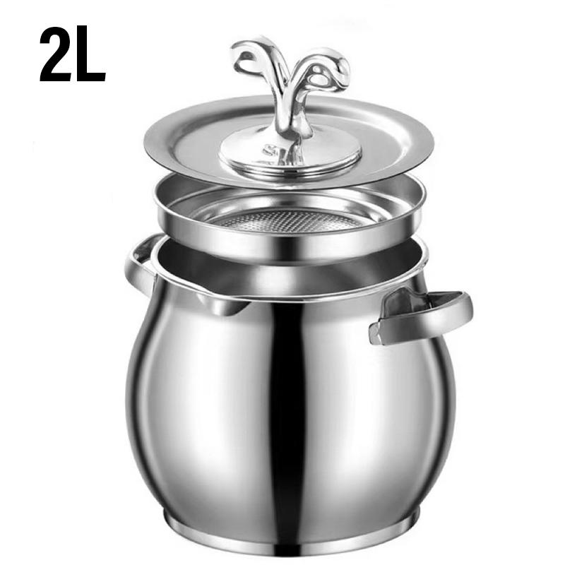 4L Oil Filter Pot Stainless Steel Lard Strainer Cooking Oil Strainer Grease Keeper Storage Container Oil Bottle Kitchen Tools