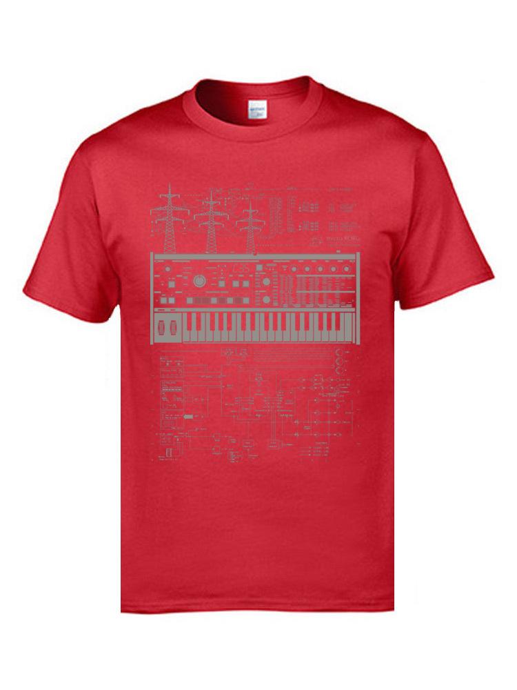 Electron Music Synthesizer Illustration T-Shirts For Men 100% Cotton Music Band Club Tops & Tees Electronic Keyboard AM T-shirts