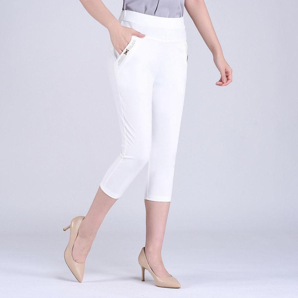Calças de Verão de Linho com Cintura Elástica para Mulheres - Estilo Casual para Mães de Meia-Idade e Idosas