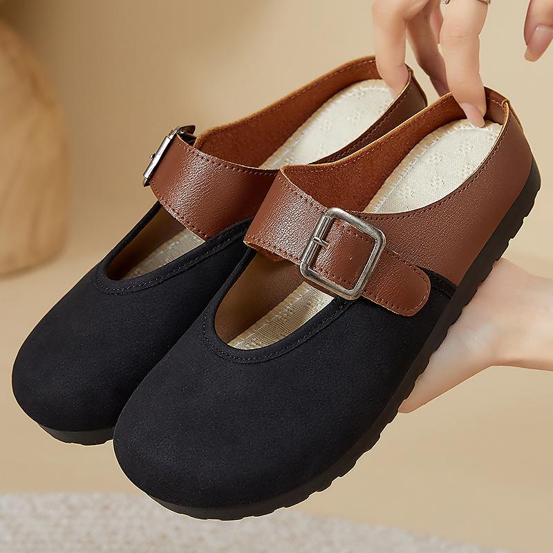 Baotou Half Slippers for Women Wearing New Summer Retro Japanese Casual Flat Sole Cute Soft Sole Birken Shoes for Women