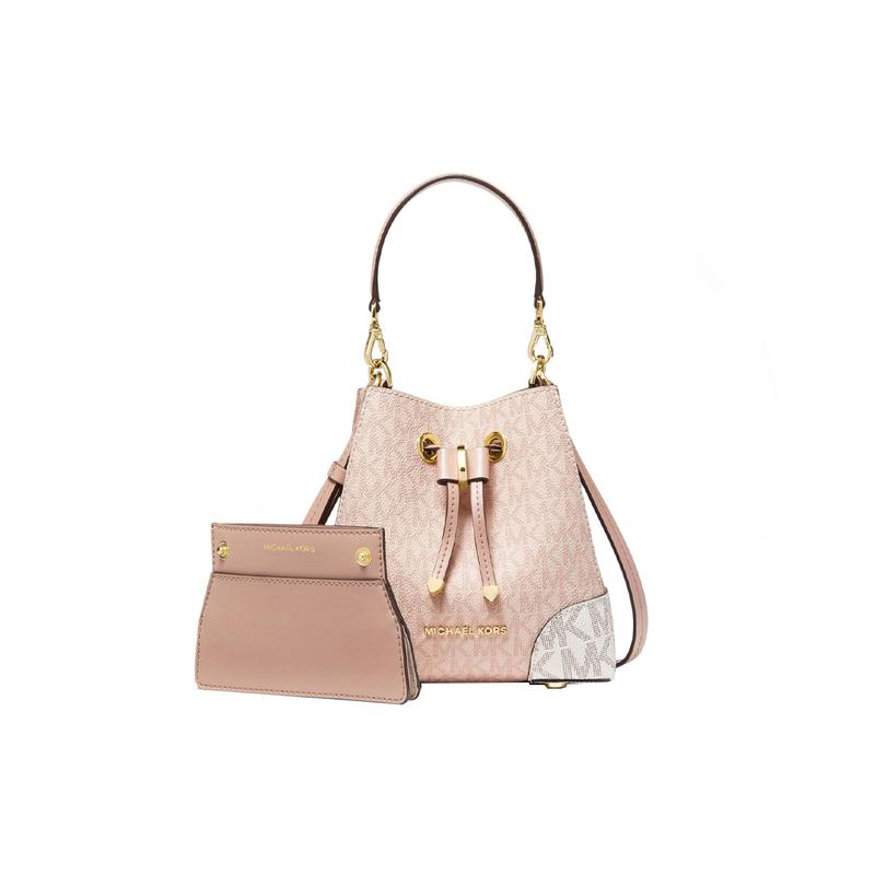 Michael Kors Handbag Mercer Gallery Series Old Flower Printed Retro Color Matching Drawstring Canvas and PU Bucket Bag Crossbody Mini Women's Pink