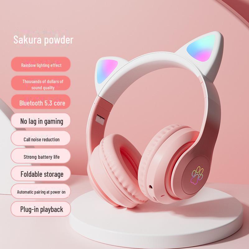 STN28PRO Cat Ear Wireless Bluetooth Headset - Gradient Color, Luminous, Foldable, Head-Mounted Gaming Headphones