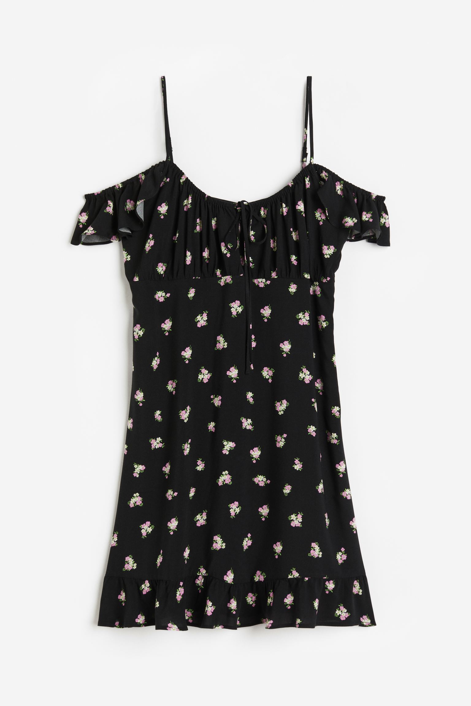 

Flutter-sleeved off-the-shoulder dress