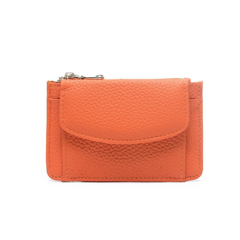 First layer cowhide short wallet, women s genuine leather fashion multi-functional zipper change bag, multi-card full leather short card bag оранжевый