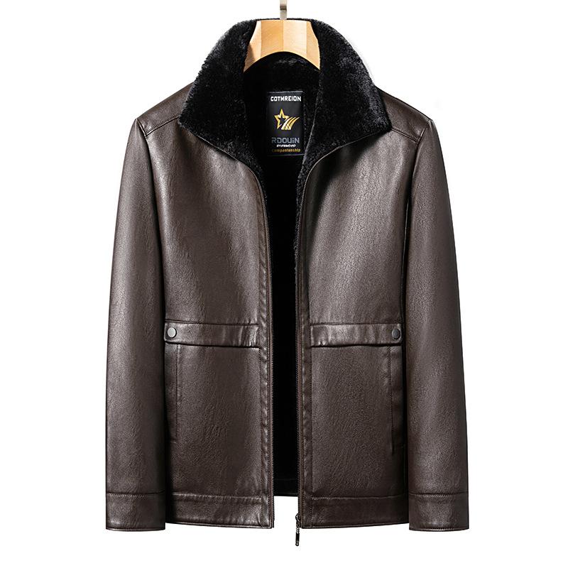 Winter Fur All-in-one Men's Genuine Leather Jacket, Sheepskin Jacket, Middle-aged Men's Dad's Outfit, Plus Velvet and Thickening