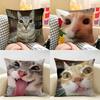 Speechless Cat Funny Cute Cushion Cover Natural Linen Organic Fabric DoubleSided Printing Room Sofa Decor Pillow Case