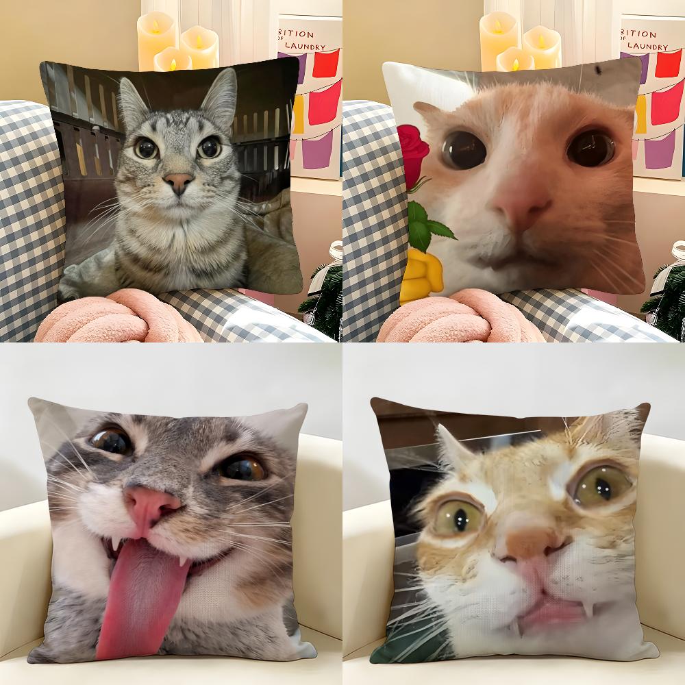 Speechless Cat Funny Cute Cushion Cover Natural Linen Organic Fabric DoubleSided Printing Room Sofa Decor Pillow Case