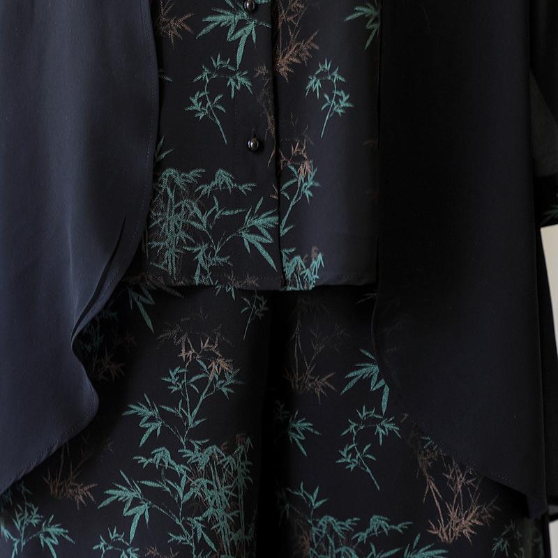 2025 Summer Chinese Style Wide-Leg Pants & Temperament Two-Piece Set for Middle-Aged Women