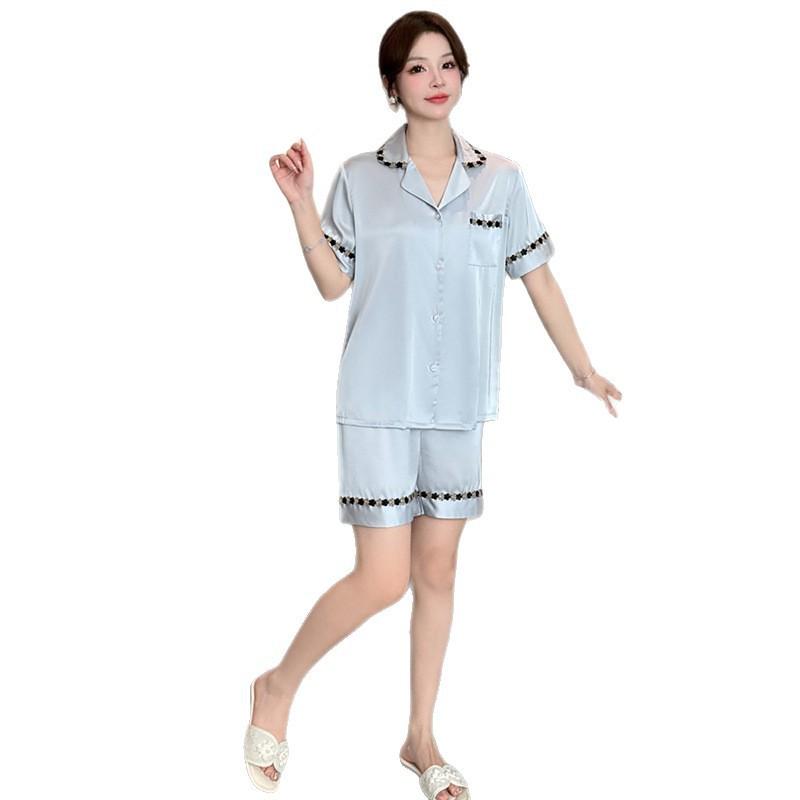Light luxury ice silk pajamas women's summer thin short-sleeved shorts set Internet celebrity ice and snow silk large size women's loungewear