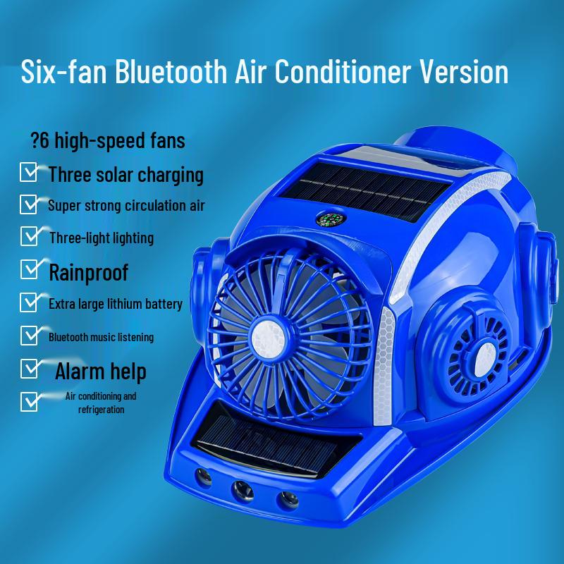 Six-Fan Multifunctional Cooling Hat with Solar Bluetooth Headlamp