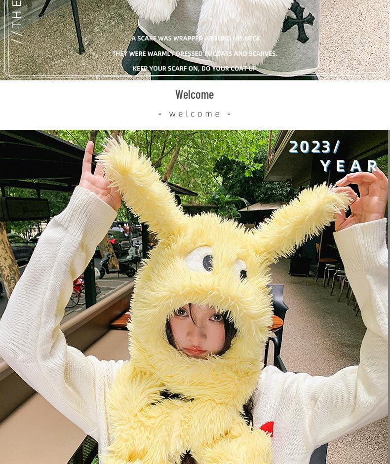 Cartoon Welpen Plüschmütze mit Schal und Handschuhen Set - Langohr-Design