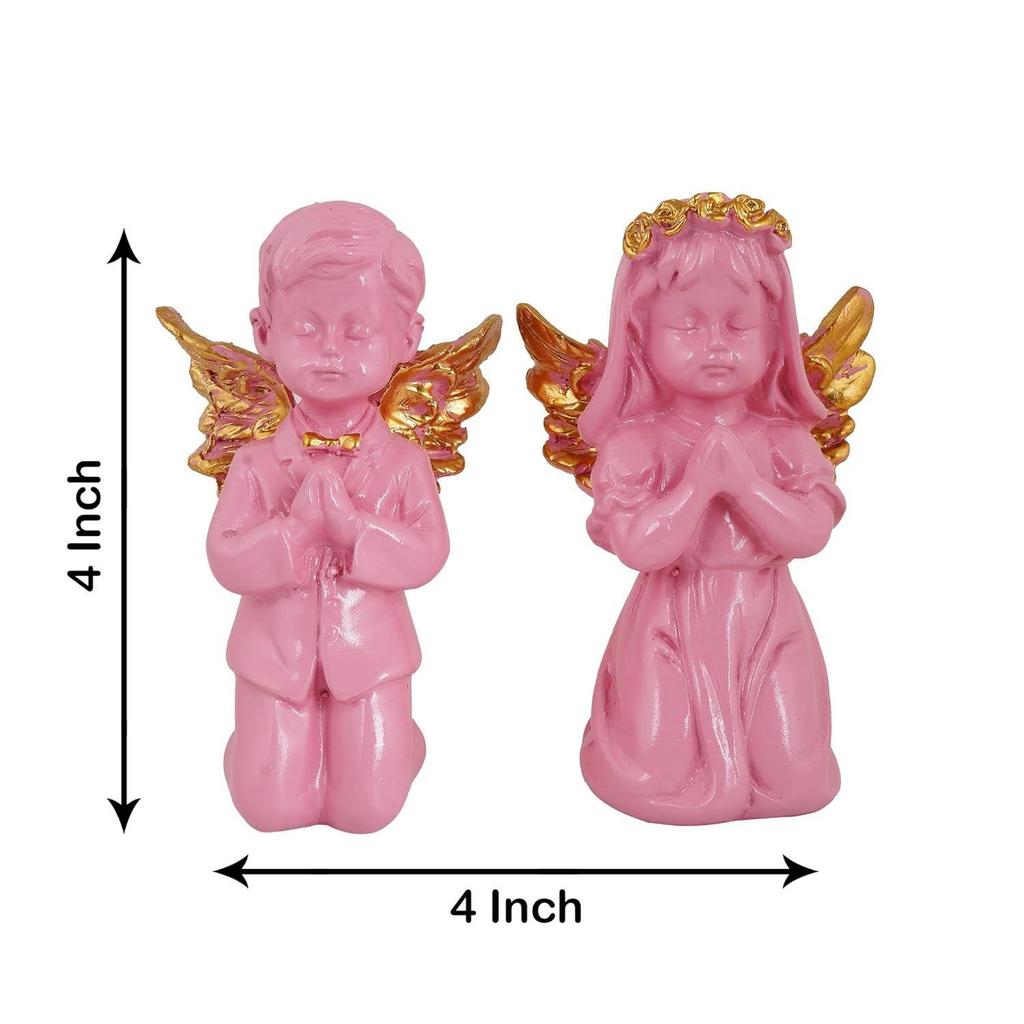 Angel Girl & Wings Boy Sttaue for Home Décor Showpiece | Fairy Girl Statue for Home Décor Items (Girl & Boy, Set of 2)