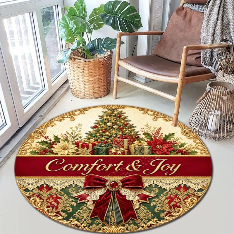 Cute Christmas Day Gift Bell Santa Claus Snowman Christmas Tree round rug Home Soft Decorative Anti slip Chair Mat Carpet Outdoor Floor Mat Carpet 6