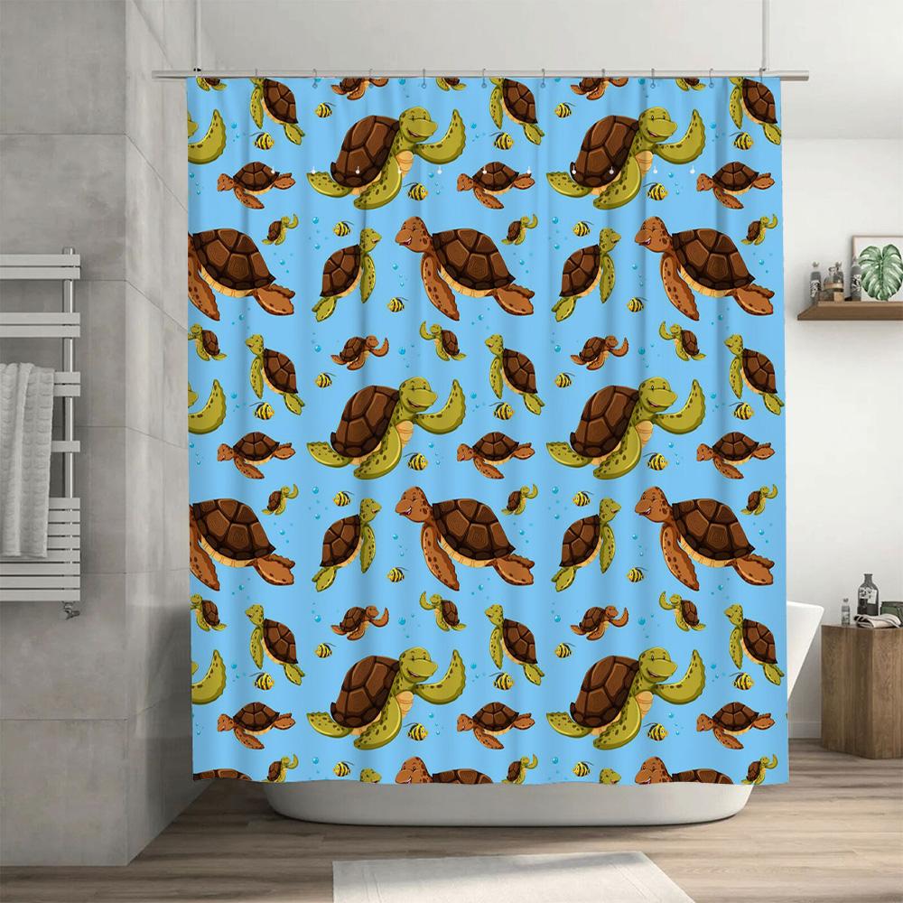 Blue Sea Turtle Shower Curtain Waterproof Fabric Decorative Print for Bathroom Bright Colorful Pattern for Home Decoration