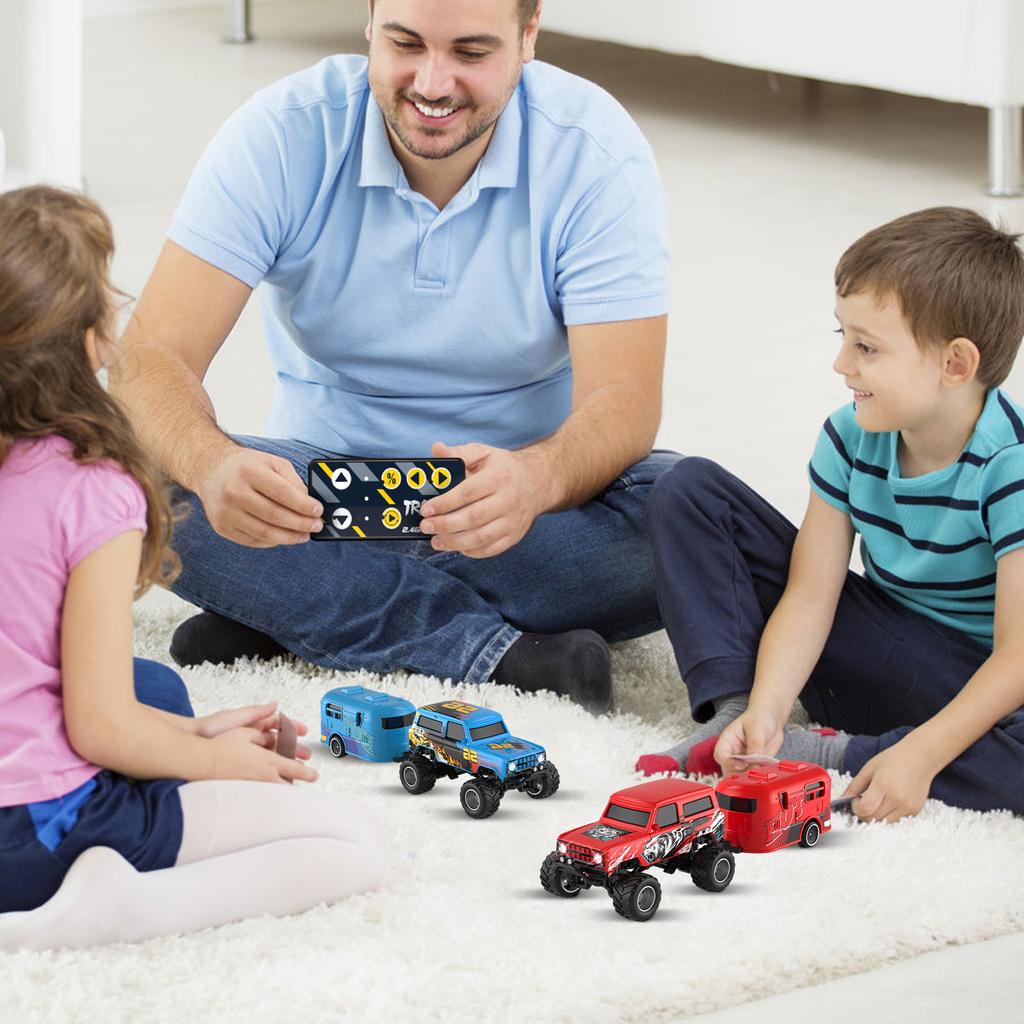 RC Truck, 1:Maßstab 64 LKW mit Lichtern, ferngesteuerter LKW, 2,4 GHz RC-LKW, wiederaufladbare ferngesteuerte Sattelzugmaschine mit Anhänger