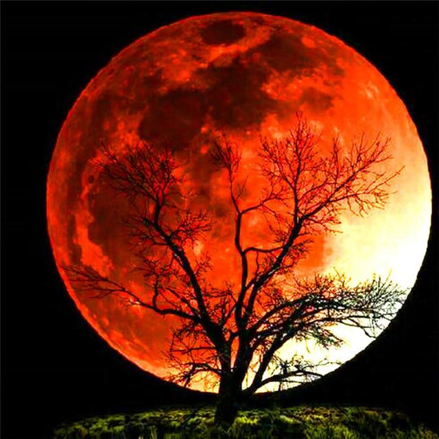 Pictură cu diamant 5D DIY, cerc complet, peisaj, arbore, reflecție, broderie, pictură cu punct de cruce