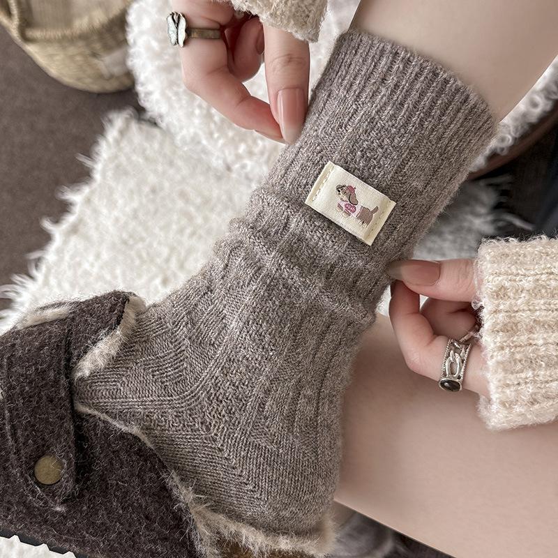 Wool Socks Children'S Stacking Socks Winter Warm, Piled And Thickened Internet Celebrity Explosion Cute Cloth Label Dachshund Dog Medium Tube Socks