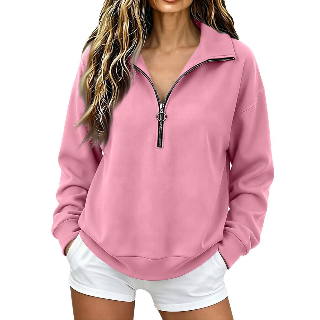 Women's Fashion Long Sleeve Zip Up Neck Sweatshirt Top