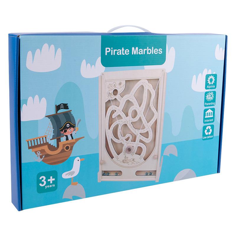 Wooden Children'S Educational Toys Pirate Digital Scene Marbles Table Games Baby Hand-Eye Coordination Balance Training