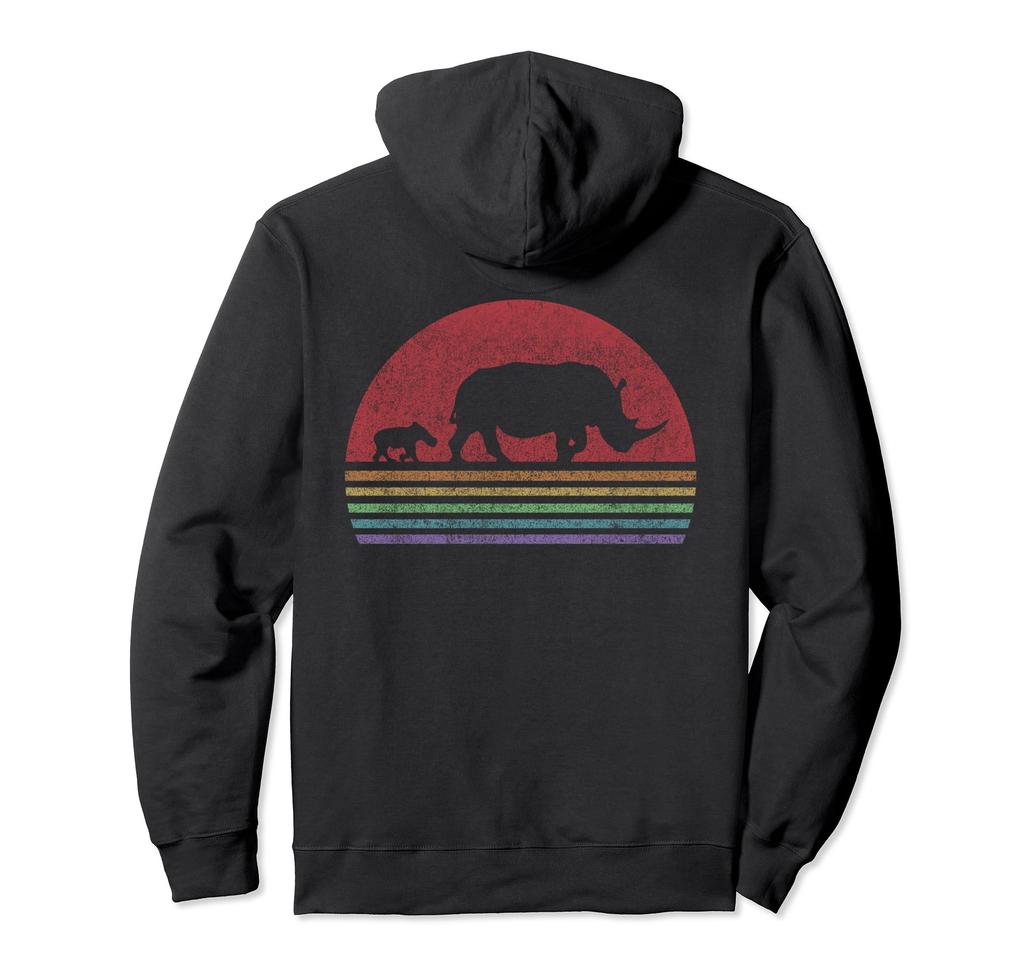Rhino Mama Baby Rhino Mother Child Mama Retro Sunset Hoodie
