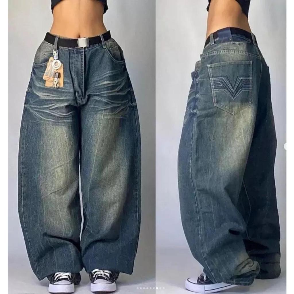 VibeStreet Americká Móda Nové Černé Staré Prané Díry Baggy Džíny Dámské Y2K Vintage Punk Móda Ležérní Joker Vysoký Pas Široké Nogavice Kalhoty