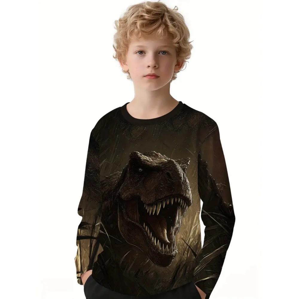 Spring and Autumn Round Neck 3D Animal Printed Top Fashionable Casual Long Sleeved Children's Boy T-shirts