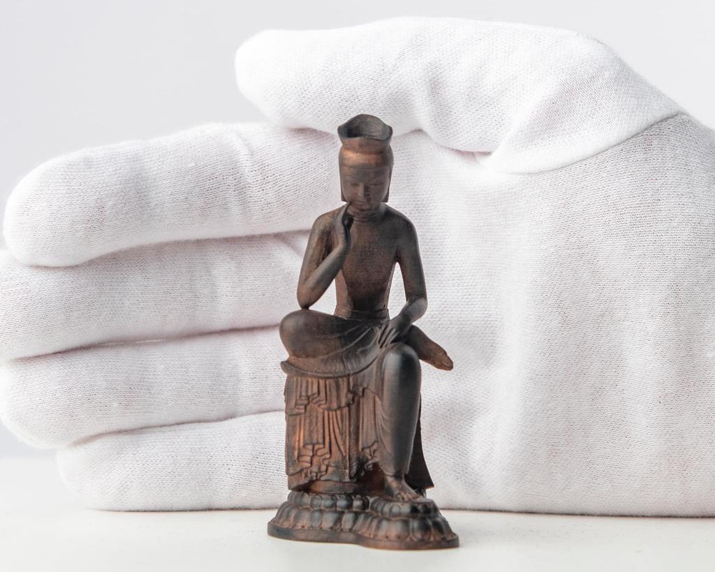 Tiny Existing Painted Maitreya Bodhisattva Wood Buddhist Buddhist Statue World Miroku Buddha, (Wooden Boxwood) - Carving, Statue, Figure, (GSBcol