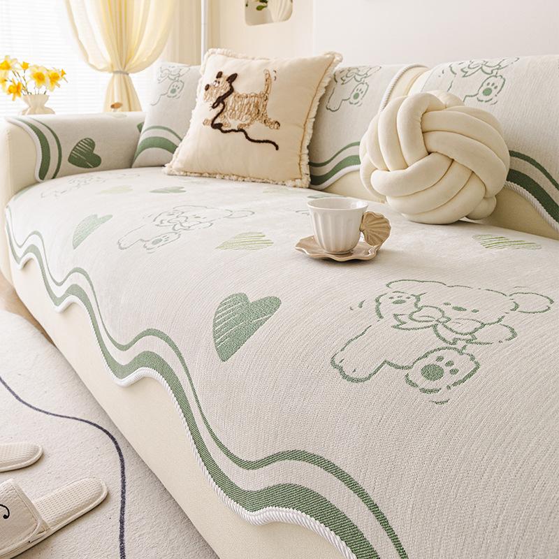 

Cute Printed Thick Irregular Sofa Cushion Cozy Chenille Cartoon Sofa Protector for Living Room Sectional Dustproof Couch Covers 70*70cm зелений