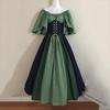 European and American Style Off-Shoulder Dress for Women, Medieval Retro Color-Blocking with Flutter Sleeves, Tie-Waist, and Large Hem Skirt