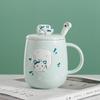 Cartoon Cat Ceramic Mug with Lid and Spoon - Trendy Office Coffee Cup
