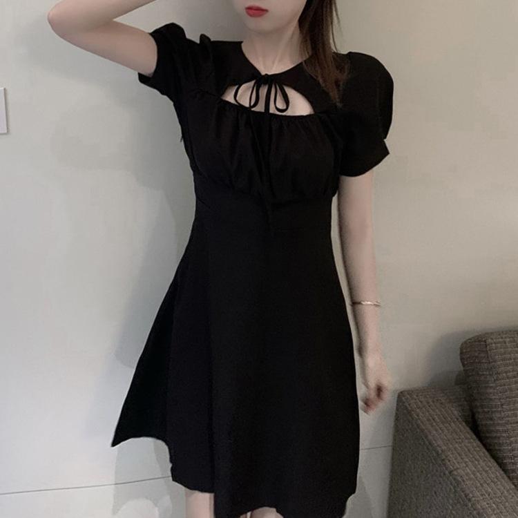 French Dress Children's Summer New Hepburn Style Little Black Dress Imperial Sister Light Ripe Bubble Short Sleeve A-shaped Skirt