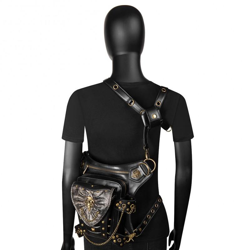 Punk Style Skull Chain Motorcycle Bag Women - Shoulder Crossbody Waist Pack With Zippered Pockets
