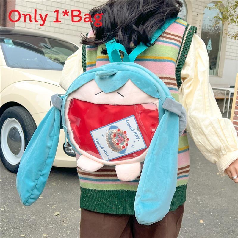 Plush Miku Hatsune Backpack With Nylon Interior For Casual Outings Carry Daily