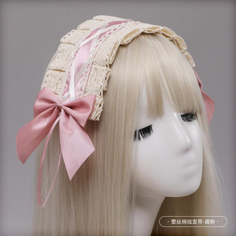 Handmade Bow Lace Headband Japanese Girl Lolita Hairpin Soft Cute Two-dimensional Headgear Cute Sister Hair Accessories