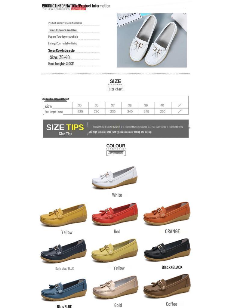 Damen 2024 Frühling/Herbst Leder Keilabsatz Übergröße Mokassins - Lässige Mutterschuhe