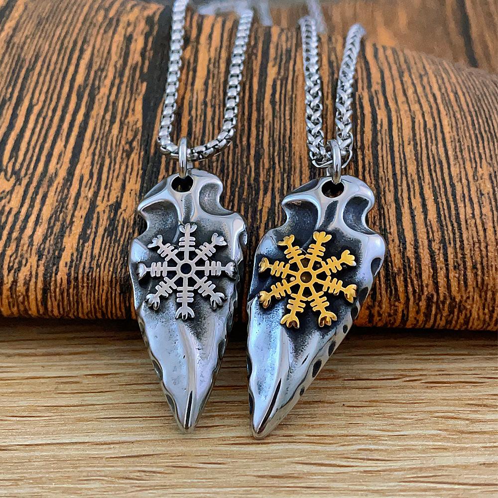 Nordic Viking Arrow Rune Pendant Necklace Men's Retro Personality Titanium Steel Stainless Steel Jewelry