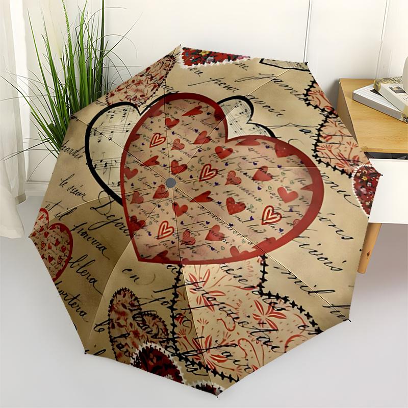 1pc Love Hearts Automatic Open/close Umbrella, 8-Rib Sturdy Structure, Artistic Pattern, Compact Design, Fashion Lovers L029