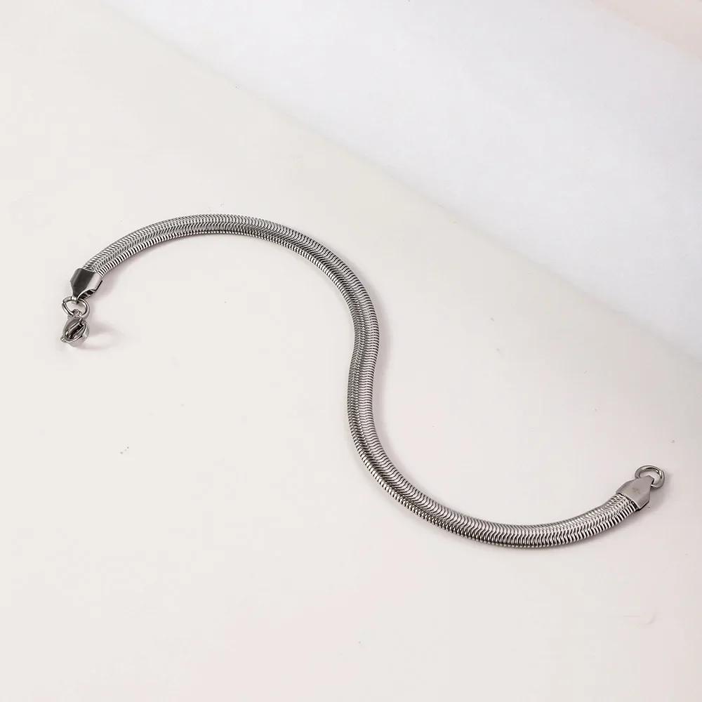 6mm Retro Men Stainless Steel Flat Snake Chain Bracelet Hip Hop Party Fashion Jewelry Trends Titanium Steel Accessories Gifts