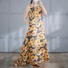 DIMANAF 2025 Women Linen Summer Flower print Dress Casual Ladies Basic Long Dress  8132
