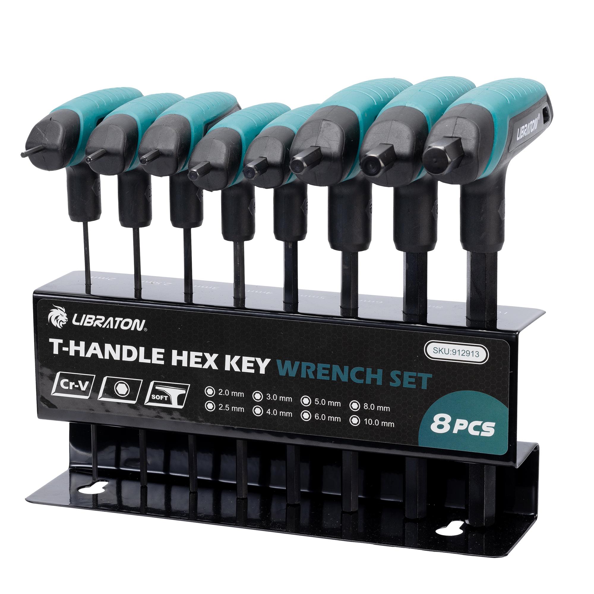 

LIBRATON Metric Hex Key T-Handle Set, 2.0mm-10mm T-Handle Allen Wrench Set with Storage Rack, Long shank, for Automotive Repair Allen Wrench Set