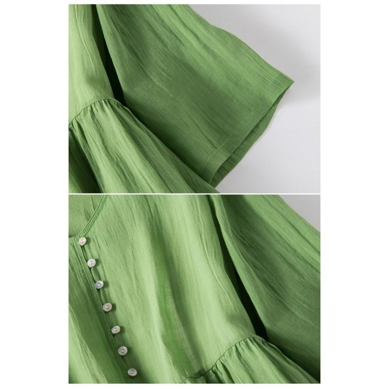 Japanese Style Summer Linen Dress Women Pure Color Slim Loose Long Dress Cotton Flowy Casual