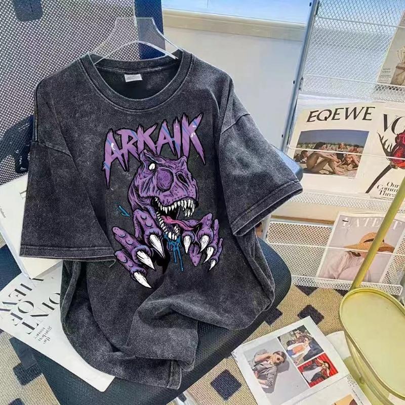 

American Style Loose Washed High Street Retro Short Sleeved T-shirt with Printed Summer Men s and Women s New T-shirt Top XS