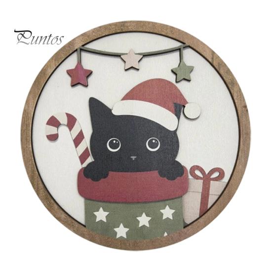 Modern Home Art Christmas Black Cat Wall Decor, Layered Wooden Hanging Sign, Round 2D Entryway Decor Flat Decoration for Living Room Bedroom And Hall