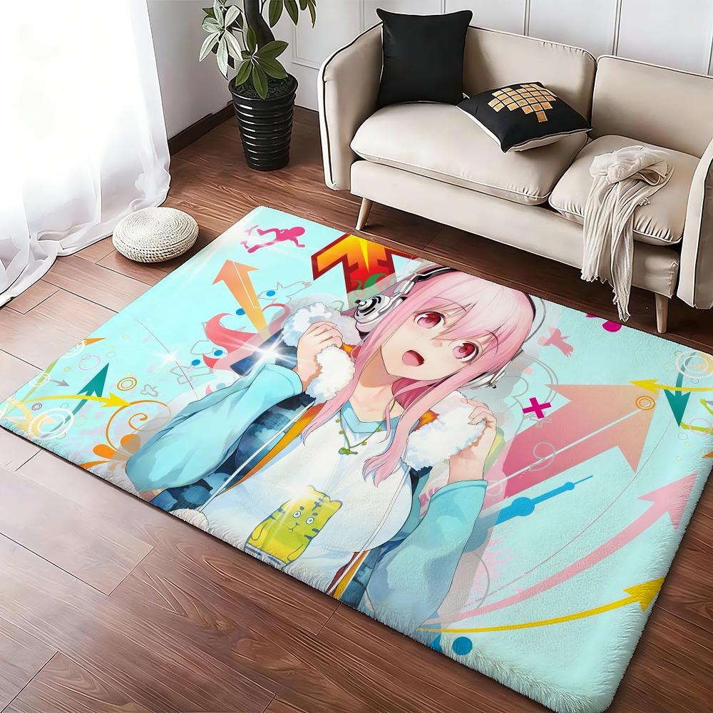 S-Super Sonico Classic Floor Mat Cozy Flannel Soft Thick Non-Slip Mat for Living Room Bedroom Kitchen Decor Rugs