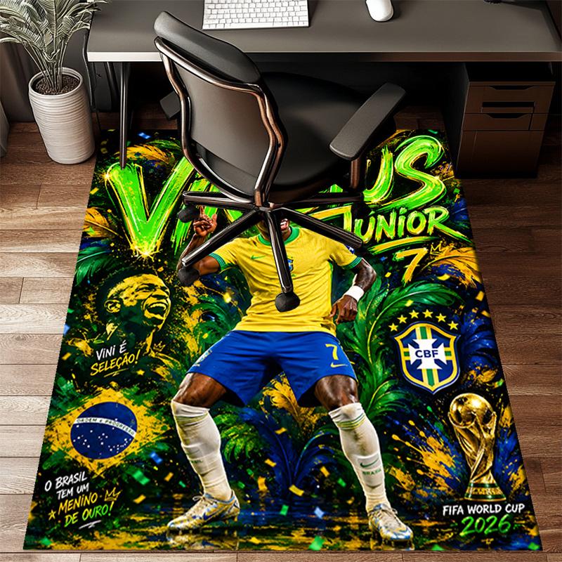Brazilian Football Star Rug for Living Room, Game Rooms, Office, Bedroom, Office Floor Mat Playful Design, fan gifts Christmas decor